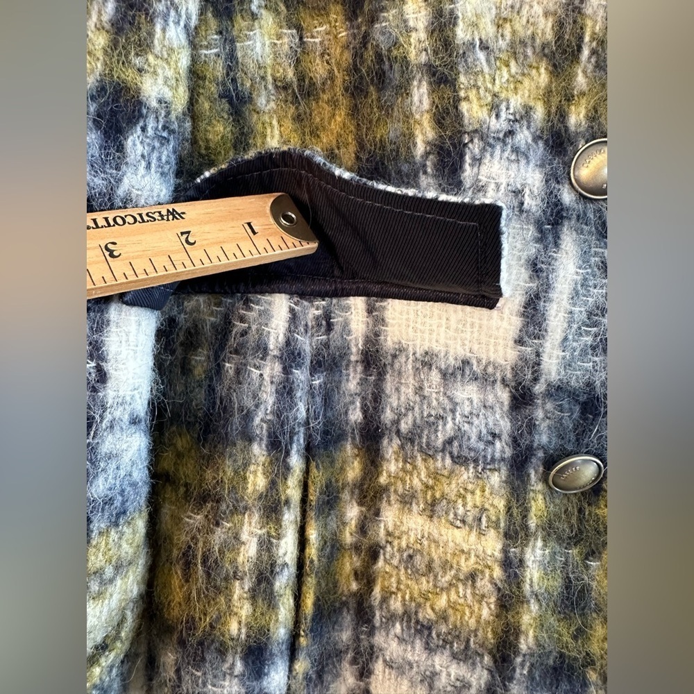 BASLER 40 Old Money Brushed Wool Abstract Plaid City Coat Painterly Tartan Efect - Picture 16 of 16